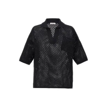 Brunello Cucinelli Open Knitted Short Sleeved Polo Jumper