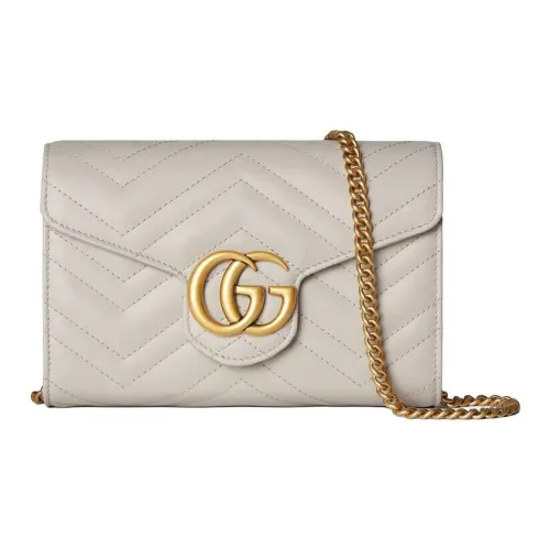 GUCCI GG Marmont Cow Leather Shoulder Bag Women's Light Gray