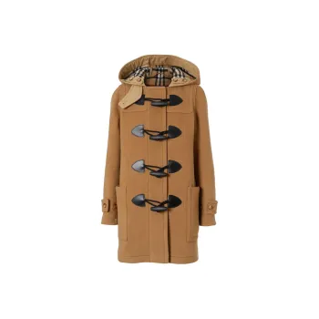 Burberry Double Breasted Straight Hooded Duffle Coat Brown