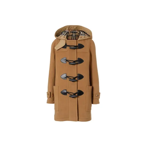 Burberry Double Breasted Straight Hooded Duffle Coat Brown