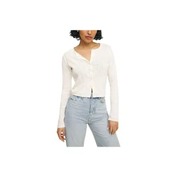 REFORMATION Ari Pointelle Knit Cardigan Knitwear Women's White