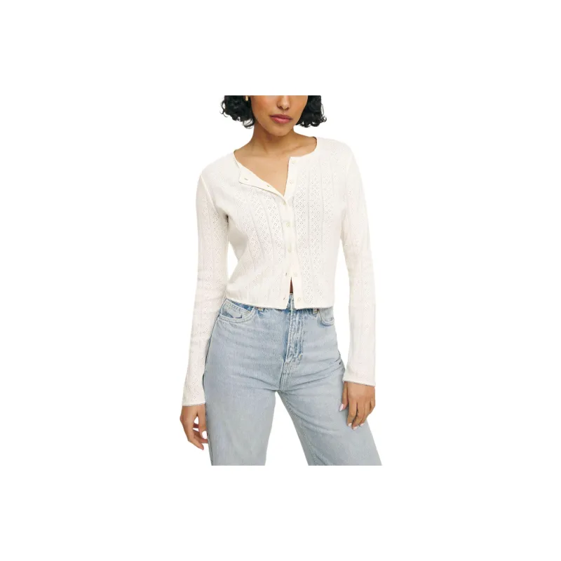REFORMATION Ari Pointelle Knit Cardigan Knitwear Women's White-0