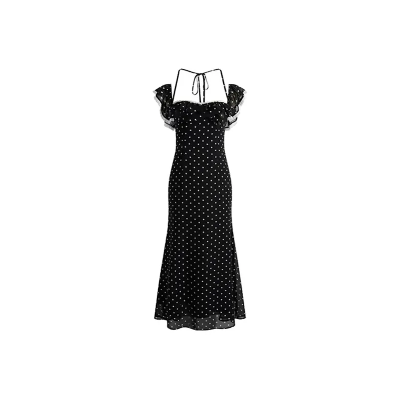 ACJL Sleeveless Dresses Women's Black Polka Dot Dress-1