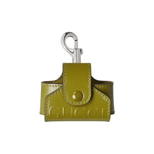 GUCCI Cow Leather Earphone Case Unisex Olive Green