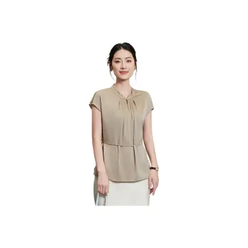 Yi Mengyuan Short Sleeved Silk Shirt Women's Mocha