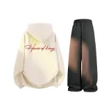 Apricot Sweatshirt+Black Casual Pants