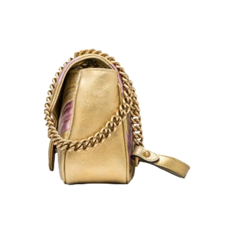 GUCCI Leather Shoulder Bag Women's Gold & Pink-2