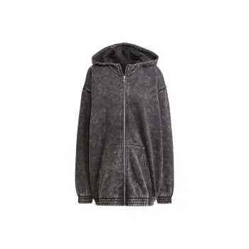 Adidas Originals Acid Washed OVERSIZED ZIP HOODIE Jackets Coats Women's Black
