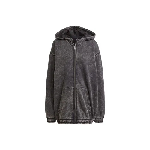 Adidas Originals Acid Washed OVERSIZED ZIP HOODIE Jackets Coats Women's Black