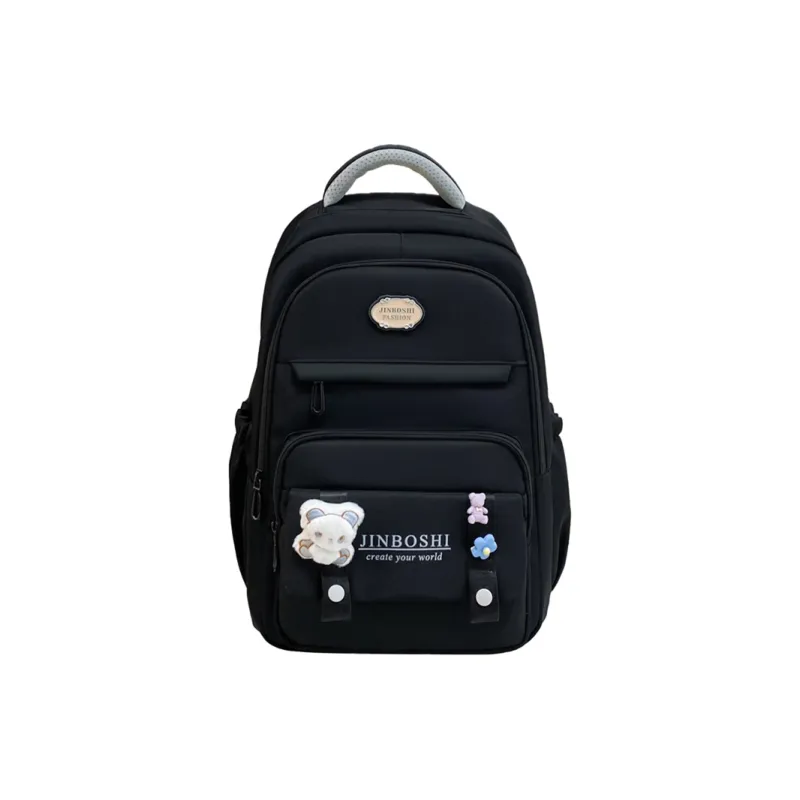 Three Ducklings Nylon Backpack Women's Black Red/Purple White/Blue-0