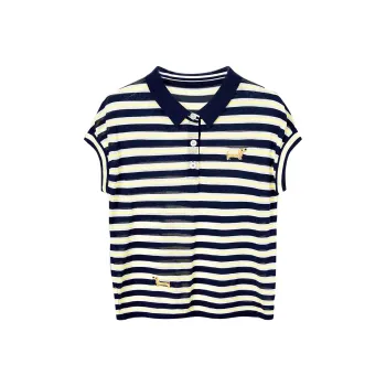 TOUCH Knitwear Women's Navy Blue & Yellow Stripes Pattern