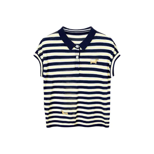 TOUCH Knitwear Women's Navy Blue & Yellow Stripes Pattern