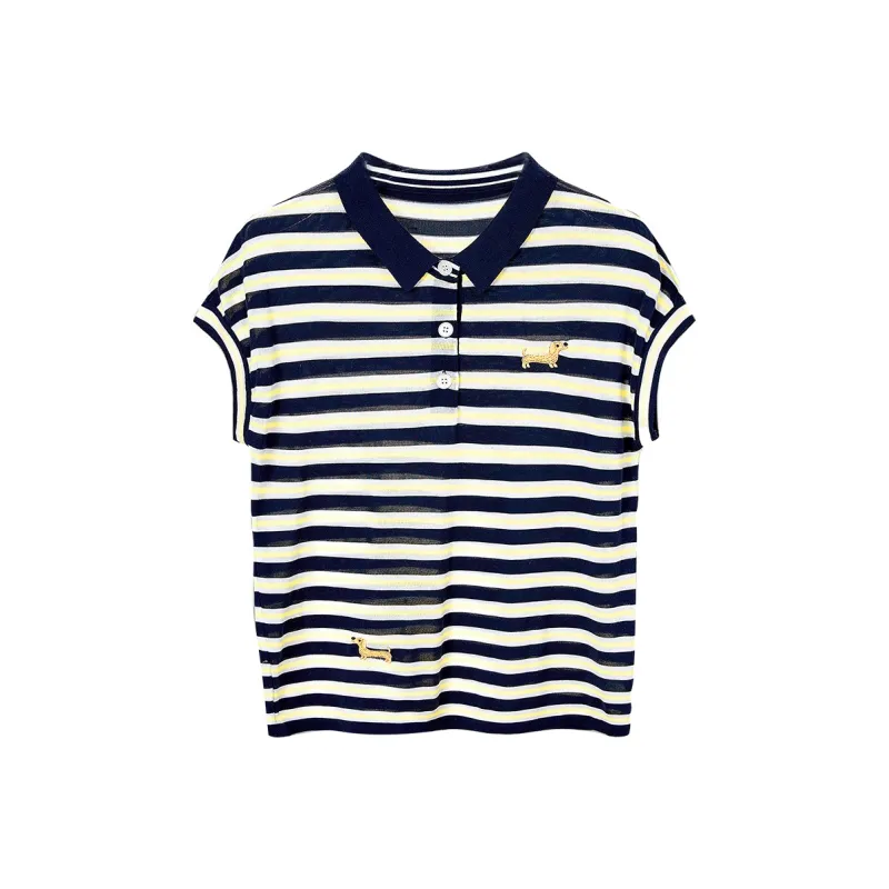 TOUCH Knitwear Women's Navy Blue & Yellow Stripes Pattern-0