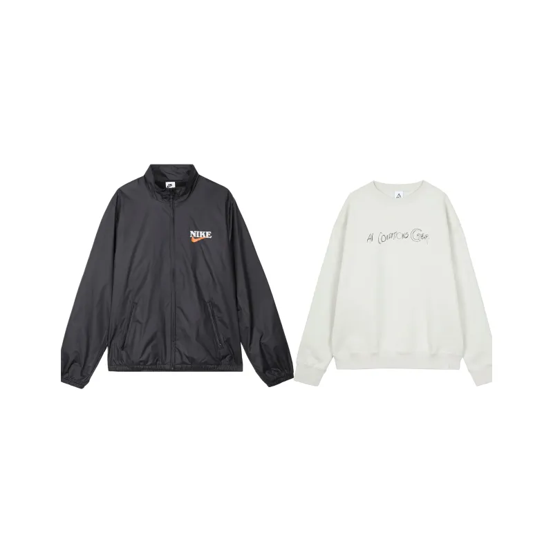 Nike Casual Sportswear Unisex Set Black Jacket+Beige Sweatshirt-0