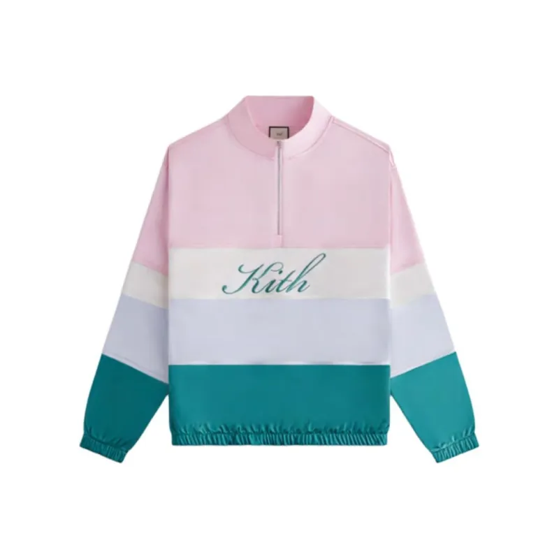 KITH Women's 2024 Summer Collection SS24 Callan Panelled 1/4 Zip Sweatshirt Women's Pink/White Gray Green-0