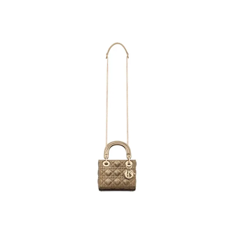 DIOR Lady Dior Calfskin One Shoulder Handbag Mini Women's Metal Bronze-4