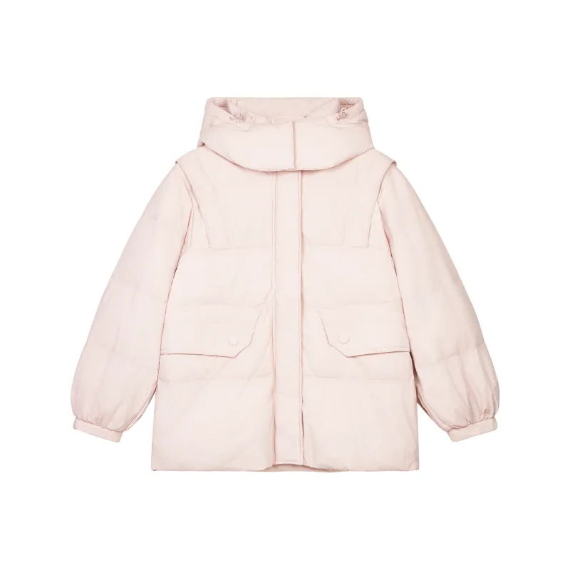 PAZZO Korean Style Hooded Mid Length Casual Loose Fit Thickened Cinched Waist Down Jacket Women's-4