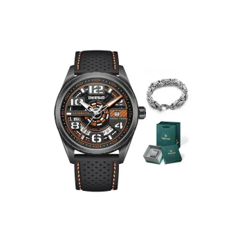 DEESIO Automatic Mechanical Movement Rubber Strap Watch Men's Watches Cut Out Dial