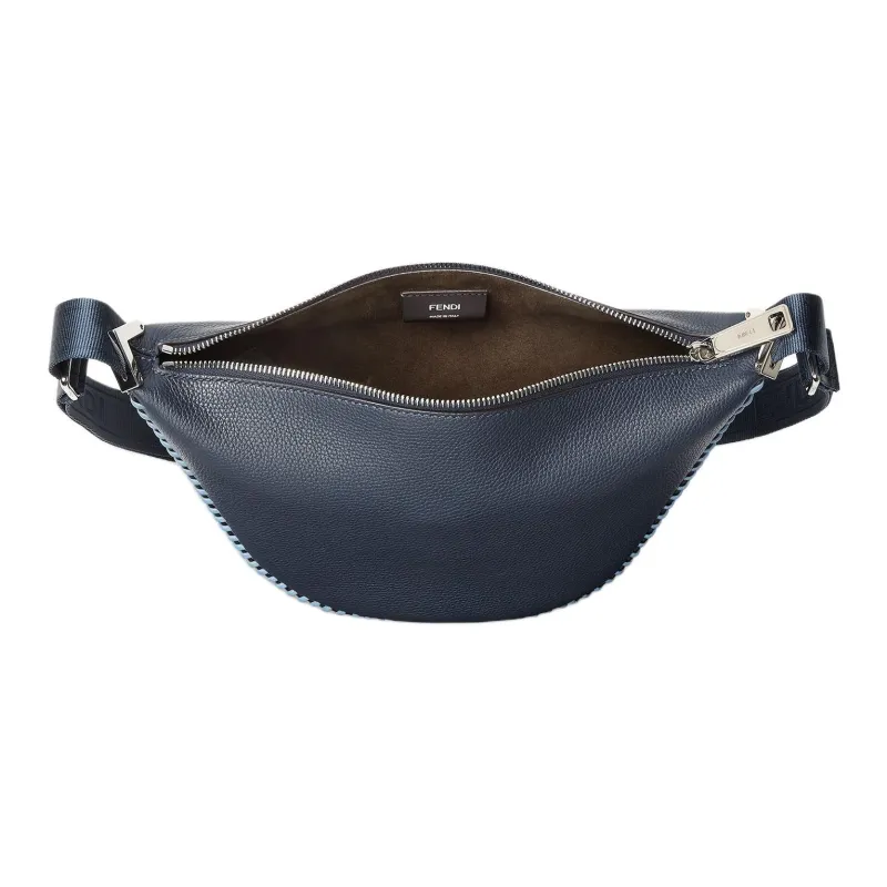 FENDI ROMA Calfskin Shoulder Bag Trumpets Men's Dark Blue-3