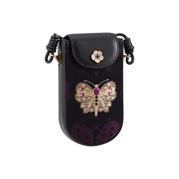 Shanghai Story Cell Phone Pouch Cow Leather Women's Dark Reddish Purple