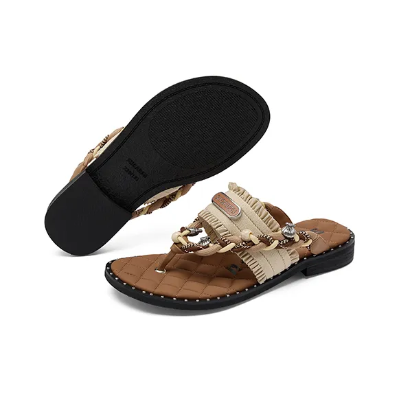 SUGARSU Rubber Sole Abrasion Resistant Slip Resistant Flip Flops Women's Yellow-4