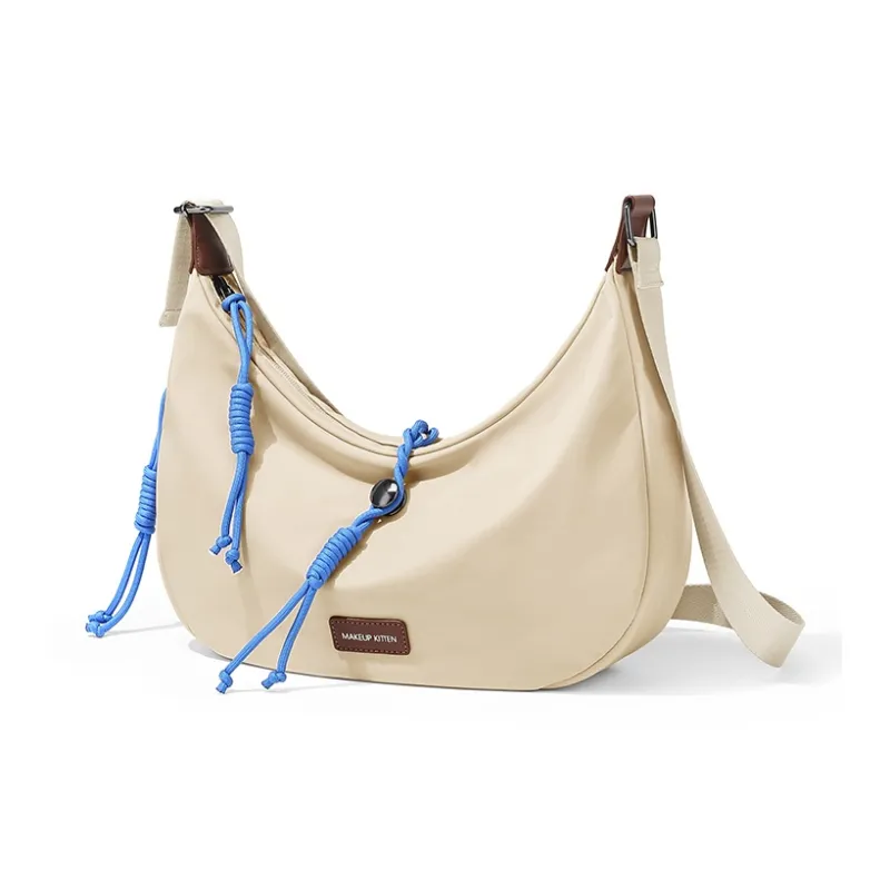 MAKEUP KITTEN Nylon Fabric With Synthetic Leather Shoulder Bag Women's Apricot-1