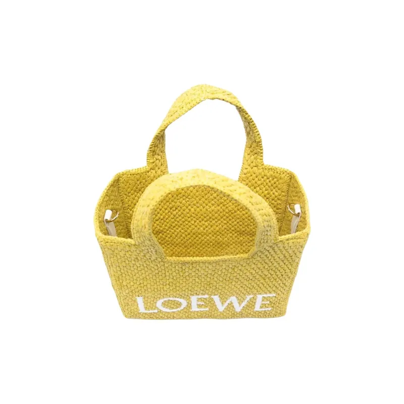 LOEWE Font Tote Straw Tote Bag, Shopping Bag, Shoulder Bag, Handbag Trumpets Women's Yellow-2