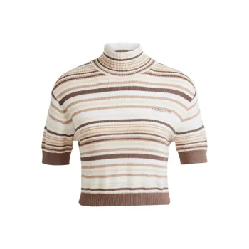 Adidas CROPPED Striped Turtleneck Knitwear Women's Gray White