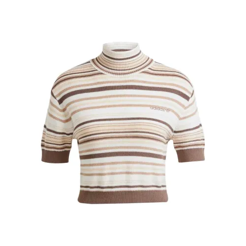 Adidas CROPPED Striped Turtleneck Knitwear Women's Gray White