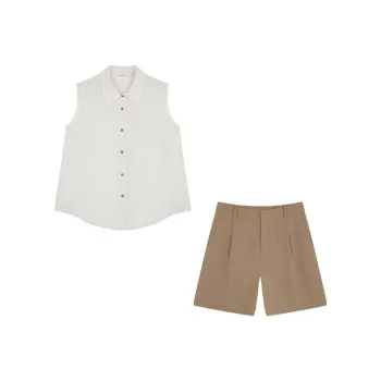Mo Han Yi Mei Shirt Matching Set Women's Upper Beige, Lower Khaki