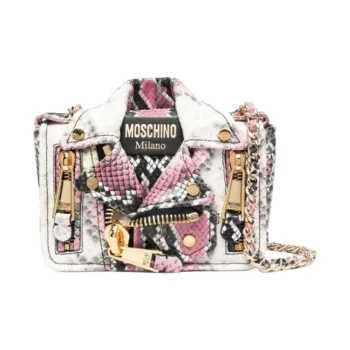 MOSCHINO Calfskin Crossbody Bag, Shoulder Bag Women's Pink & White