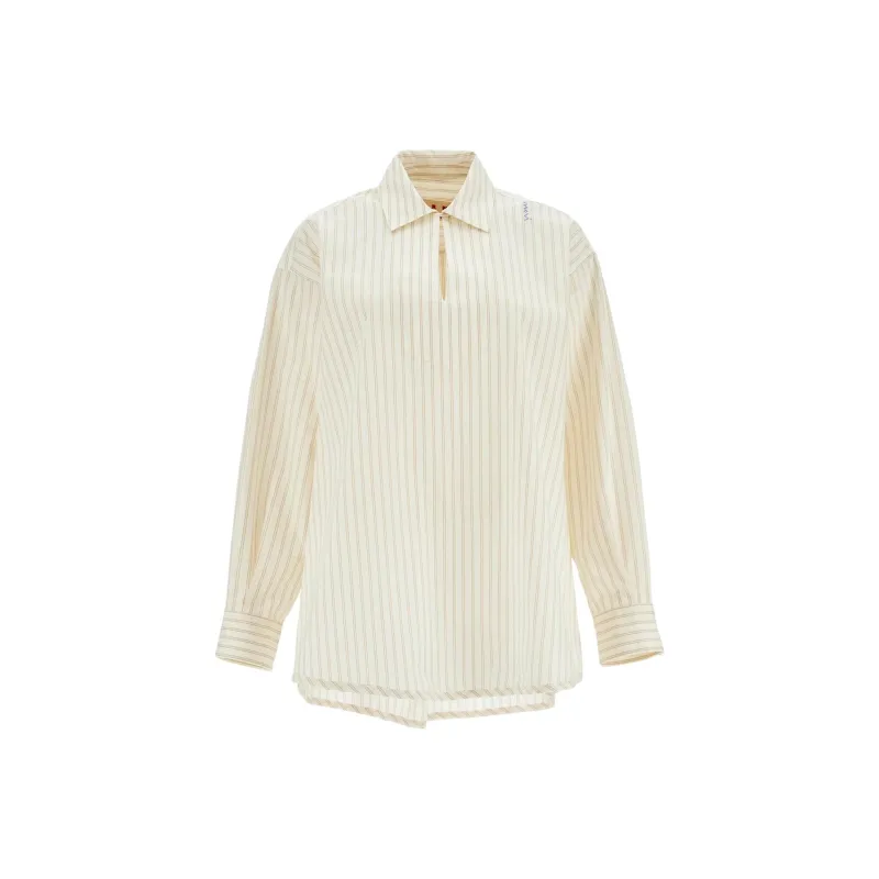 MARNI Logo Embroidered Pinstriped Shirt 'White'-0