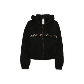 VERSACE Greca Detailed Drawstring Zipped Hoodie