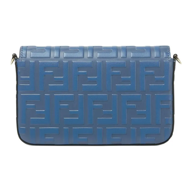 FENDI FF Diamonds Series Calfskin Shoulder Bag Women's Blue-2