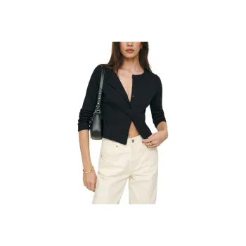 REFORMATION Ari Pointelle Knit Cardigan Knitwear Women's Black