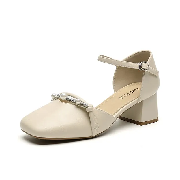 FIVE PLUS Chunky Heel High Heels 5cm Women's Beige-1