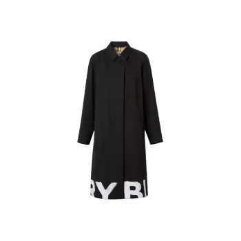 Burberry Logo Hem Trench Coat Black/White