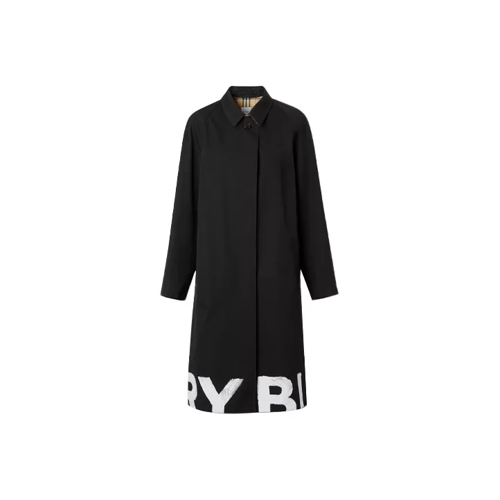 Burberry Logo Hem Trench Coat Black/White-0