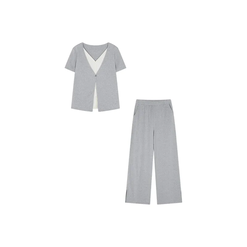 Mo Han Yi Mei Casual Suit Women's Heather Gray & White-0