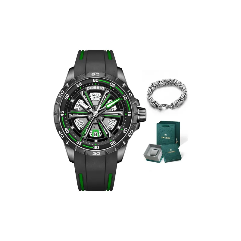 DEESIO Automatic Mechanical Movement Rubber Strap Watch Men's Watches Cut Out Dial-11