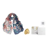 Dark Blue+Gold Lily of The Valley Limited Mother's Day Silk Scarf Ring Box