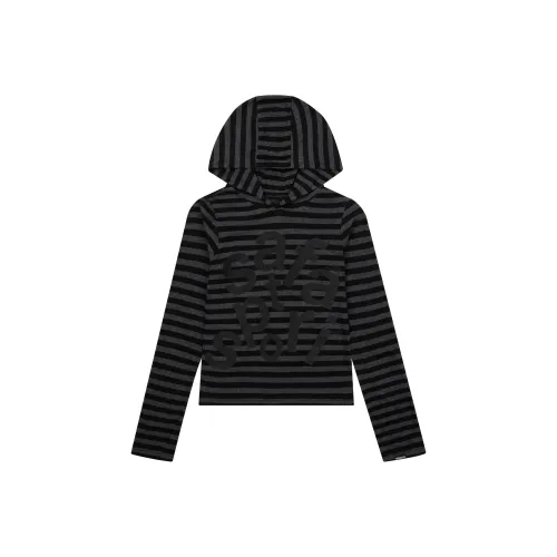 Safarispot 1/2 TICKETING STRIPE BORDER HOODIE Sweatshirt Women's BLACK/Black