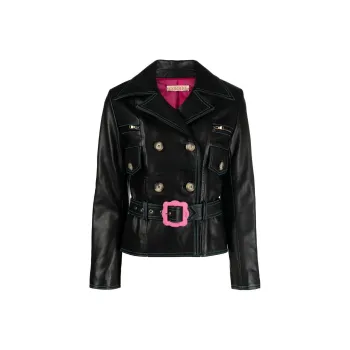CORMIO Florence Double Breasted Belted Leather Jacket