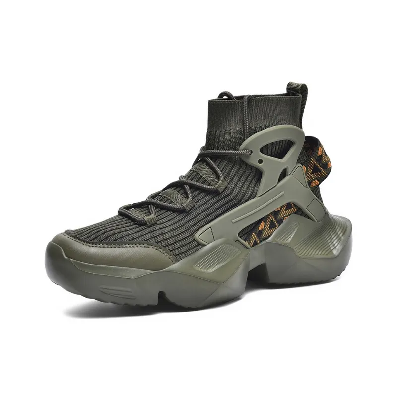 BIANSULONG Cushioning, Slip Resistant, And Abrasion Resistant High Top Chunky Sneakers Men's Army Green-1