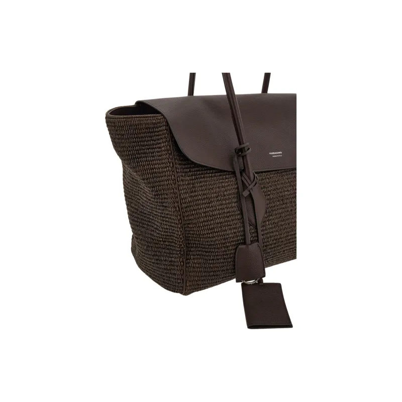 FERRAGAMO Raffia Handbag Large Size Men's Blackcurrant Chestnut-4