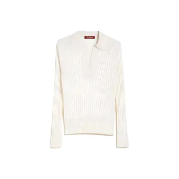 MaxMara Wool And Silk Sweater With Polo Shirt Collar Sweater Women's White
