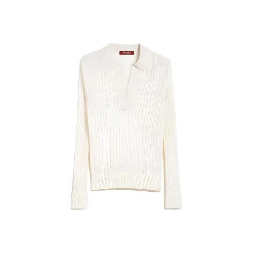 MaxMara Wool And Silk sweater und With Polo Shirt Collar sweater und Women's White