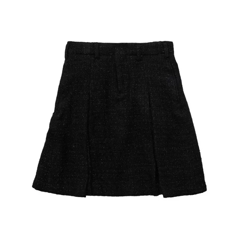 AMBUSH Tweed Pleats Midi Skirt 'Black'-1