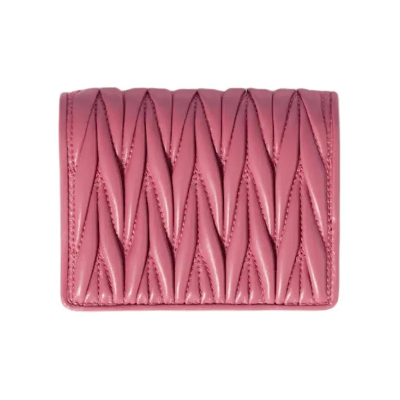 MIU MIU Matelassé Lambskin Card Holder, Wallet Trumpets Women's Autumn Begonia Pink Red-2