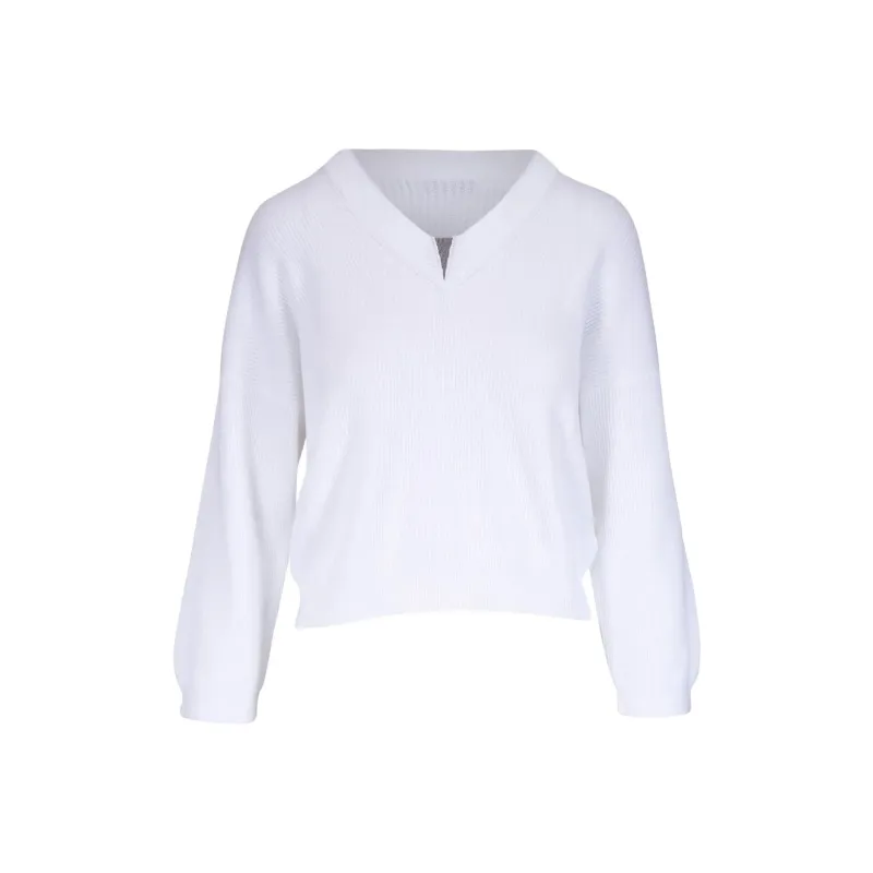 Brunello Cucinelli Monili Embellished V Neck Jumper-0